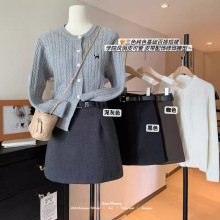 韩国学院风复古高腰毛呢半身裙女灰色高腰防走光A字裙包臀裙短裙