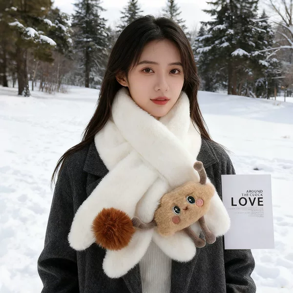 2023 Winter Korean style faux rabbit fur plush scarf soft scarf student female cute cloud cross warm thickened scarf