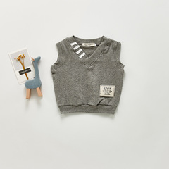 ins韓版2021秋男寶嬰幼兒馬甲帥氣V領拼接周歲寶寶上衣服潮