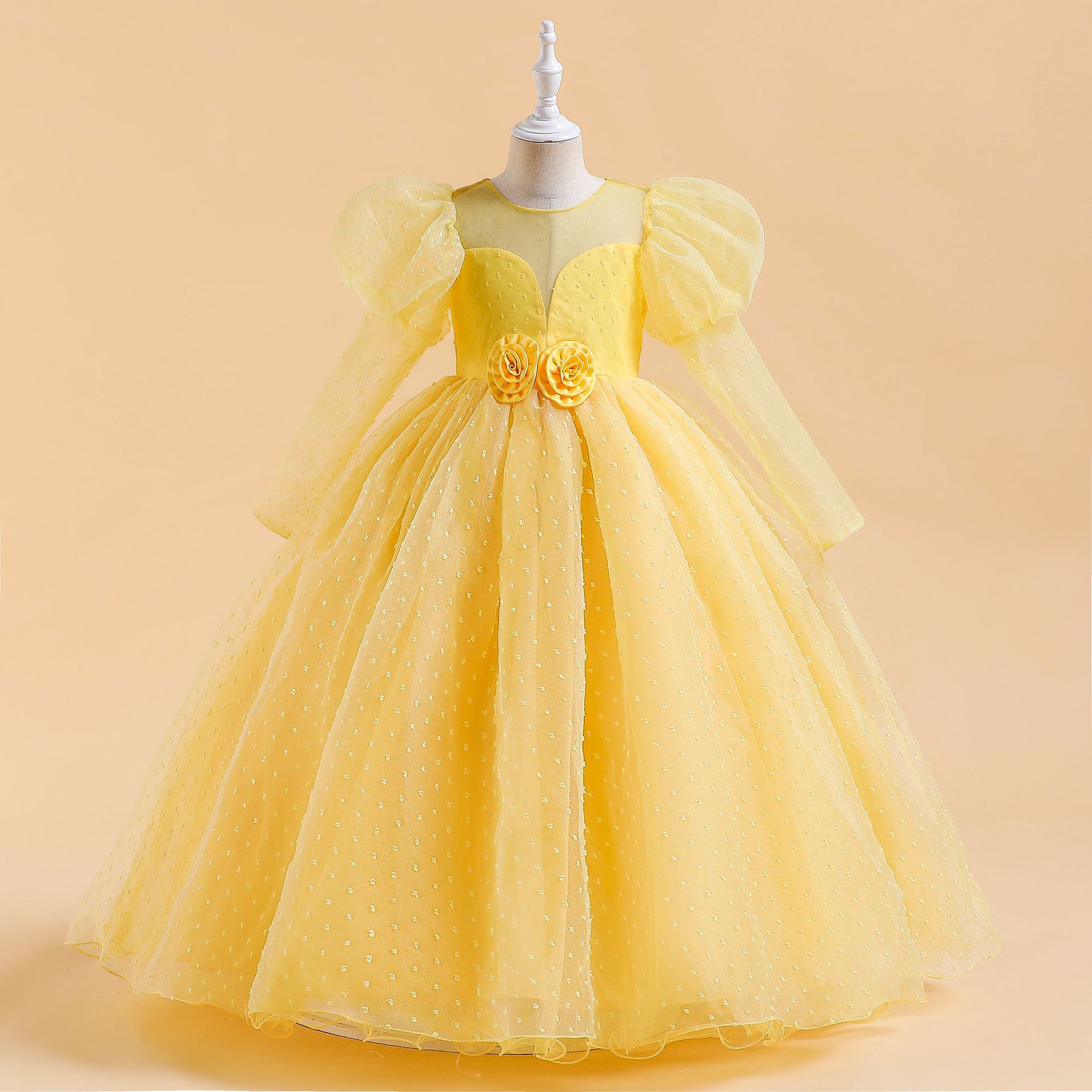 2024 nuevos niños vestido de princesa Vestido de manga de soplo vestido de rendimiento de piano modelo de cumpleaños de la muchacha vestido de noche de pasarela