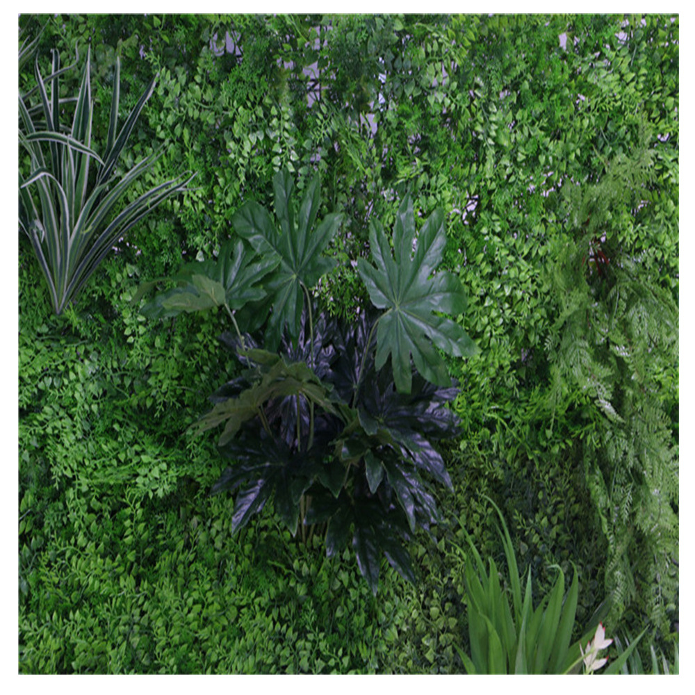 Pared de planta simulada Red de pared de planta verde Pared de fondo rojo Flores falsas Hierba falsa Plantas verdes Decoración de césped artificial interior Paisajismo