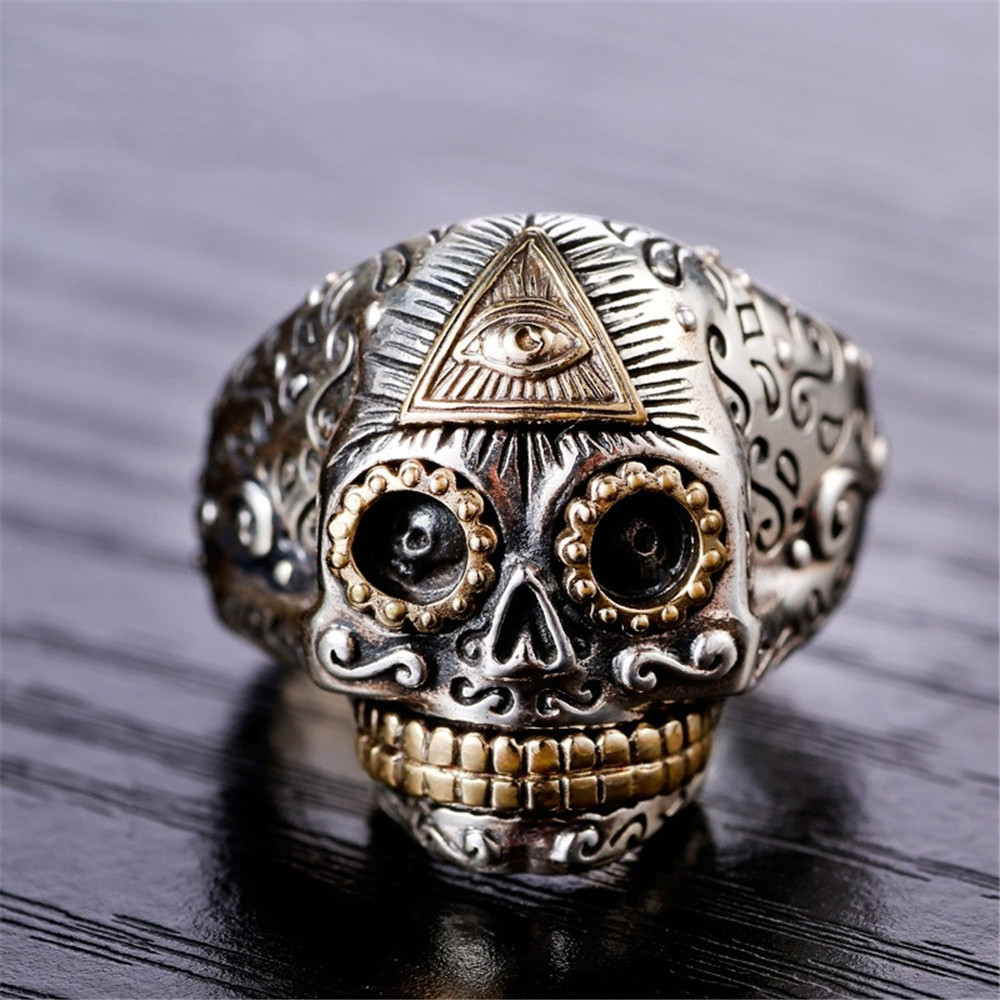 wish hot sale cross-border hot selling fashion wing eye skull men's ring two-color elder punk style ring