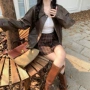 咖色长袖美式秋季机车服
