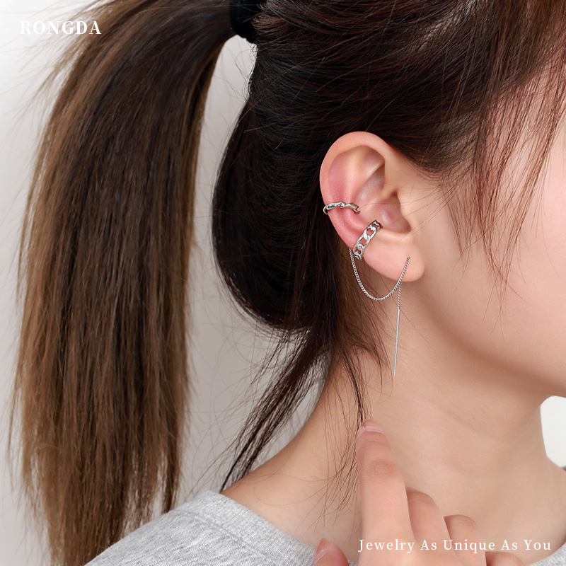 Korean Style Creative Design Jewelry Simple Chain C-shaped Ear Bone Clip Ear Wire Combination Set Women's Fashionable Personalized Earrings