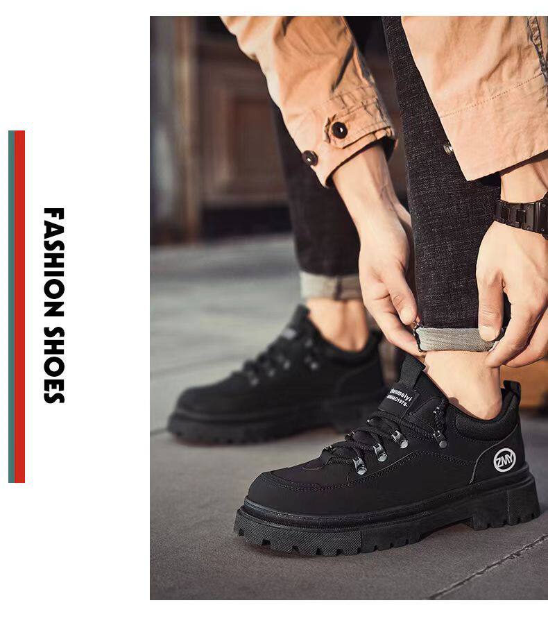 Giày bốt Martin nam cổ thấp màu đen kiểu Anh, giày bảo hộ lao động ngoài trời đế thấp — D29 màu vàng, D29 màu xanh lá cây, D29 màu đen chi tiết 20