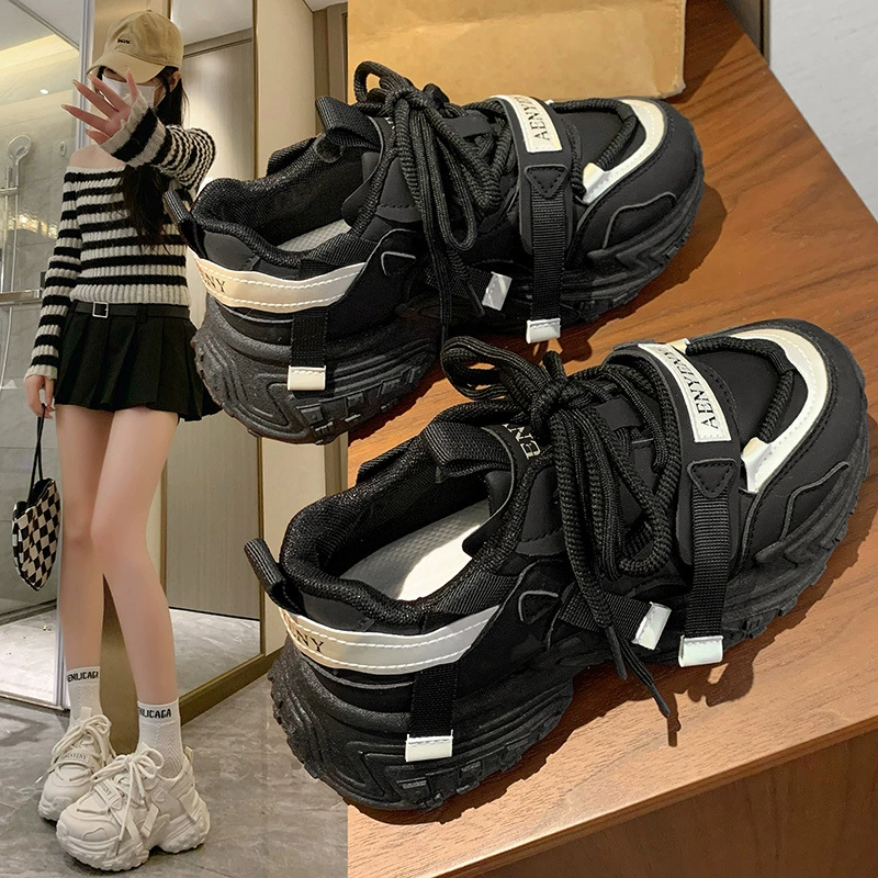 Кроссовки для женщин в корейском стиле, весна 2025, для студентов, спортивные, на толстой подошве, с эффектом увеличения роста, повседневные, FB9905-1.