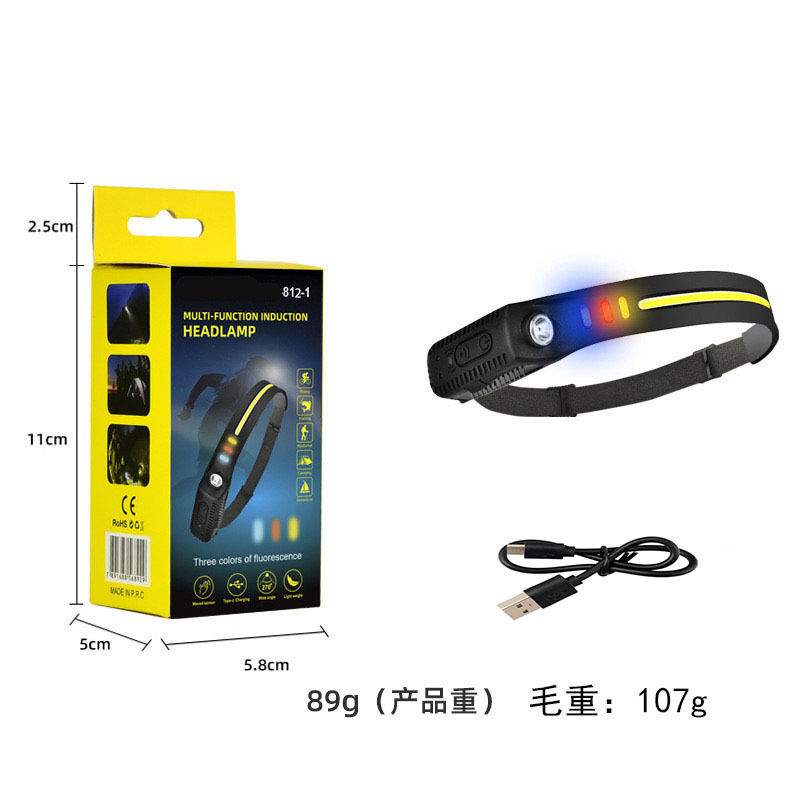 Transfronterizos nuevos faro de inducción al aire libre conducir luz USB recargable luz de carrera nocturna LED luz de cabeza calva fuerte pesca nocturna