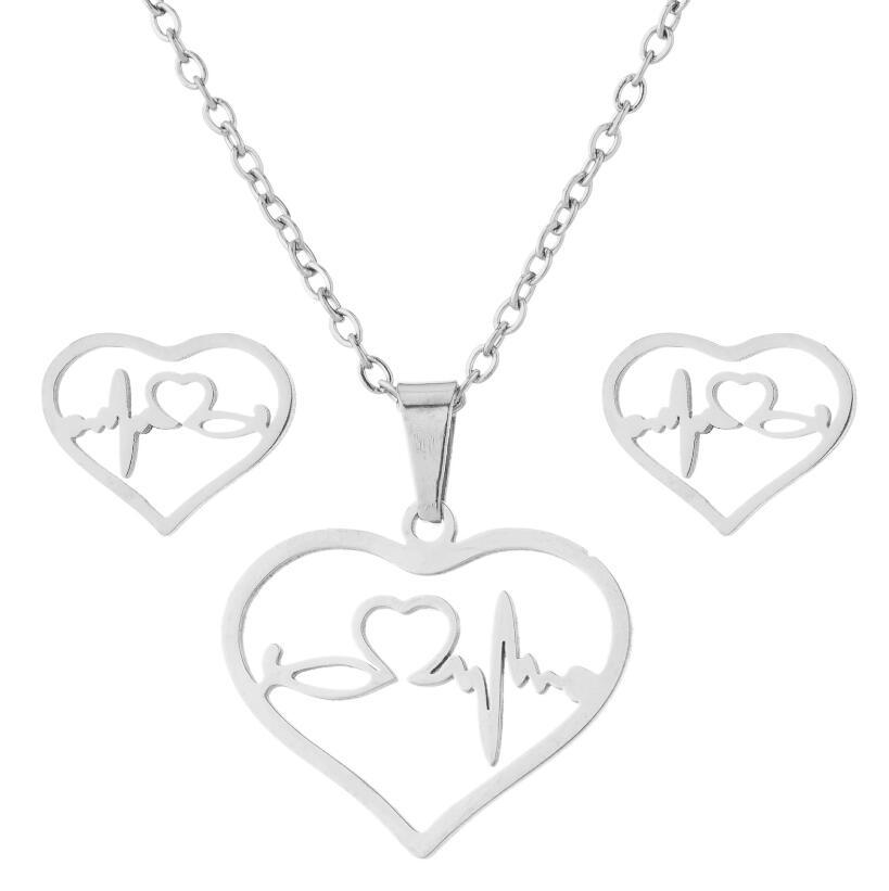 Titanium Steel Material 1 Set Fashion Star Moon Heart Shape Titanium Steel Plating Earrings Necklace