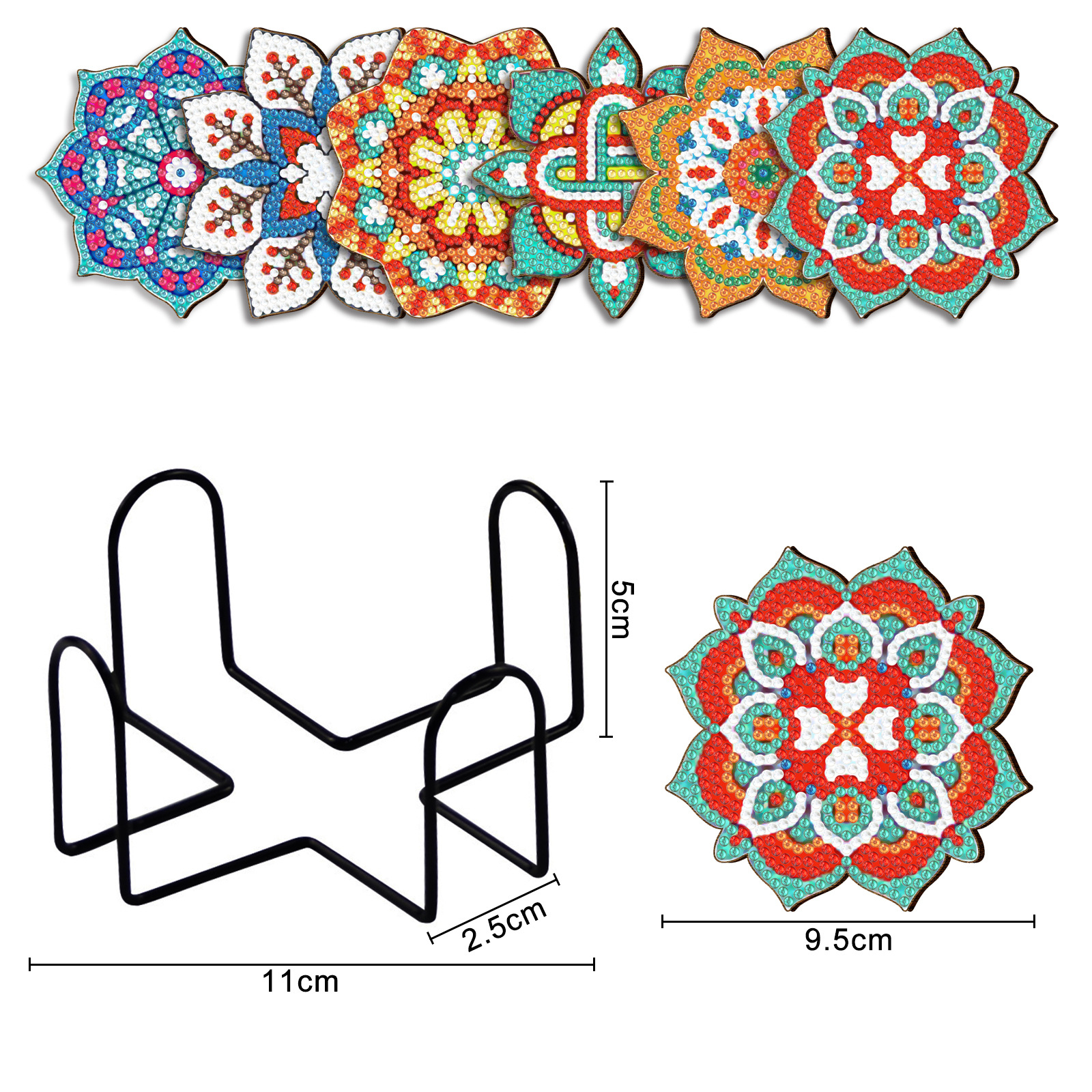 Pintura de diamante de madera alrededor de la almohadilla de taza de madera hecha a mano almohadilla de mesa marco de hierro pintura decorativa de la sala de estar