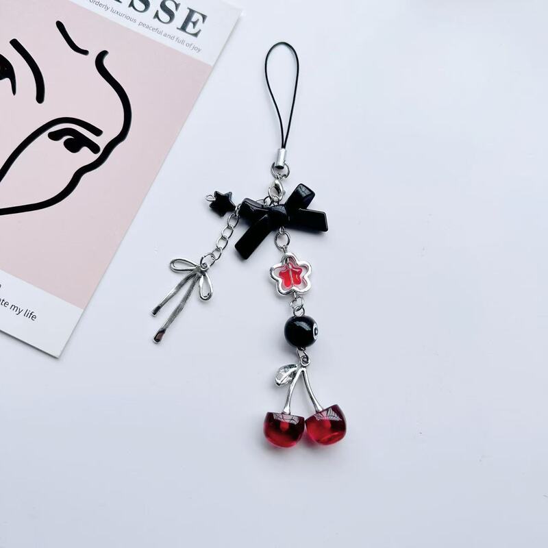 Sweet and Cool Girl Y2K Style Harajuku Cherry Bow Phone Chain, Trendy Personalized Phone Accessory Sweet and Cool Girl Y2K Style Harajuku Cherry Bow Phone Chain, Trendy Personalized Phone Accessory