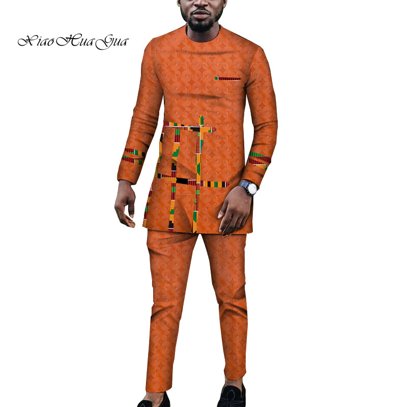 跨境货源非洲印花四季不连帽长裤休闲套装普通棉长袖现货套装