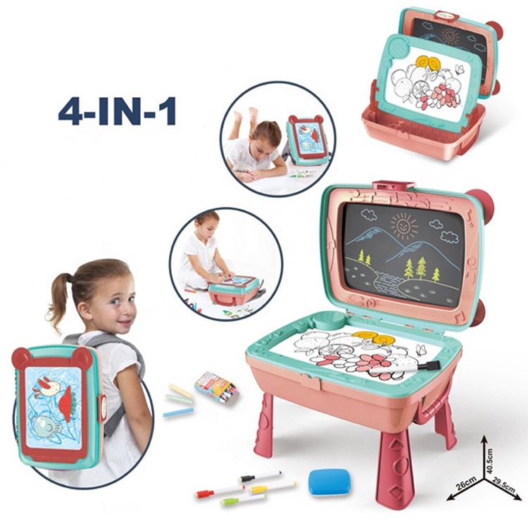 Children's Writing Drawing Board Early Education Learning Painting Four-in-one Schoolbag Drawing Board (girl) Painting Table Graffiti Writing
