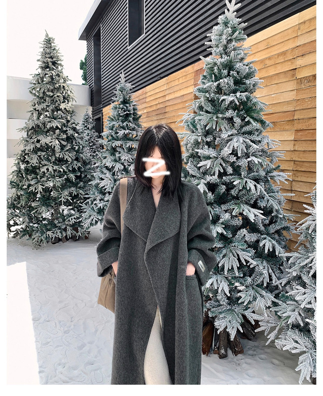 双面羊绒大衣女加长韩版系腰带立领毛呢外套简约高级感羊毛呢外套|undefined