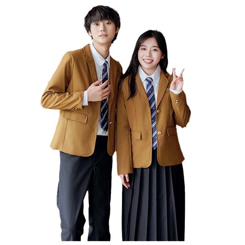도매 카키색 대학 스타일 교복 정장 남성과 여성 학생 스포츠 졸업 사진 수업 유니폼 흰색 셔츠 교복 만나기