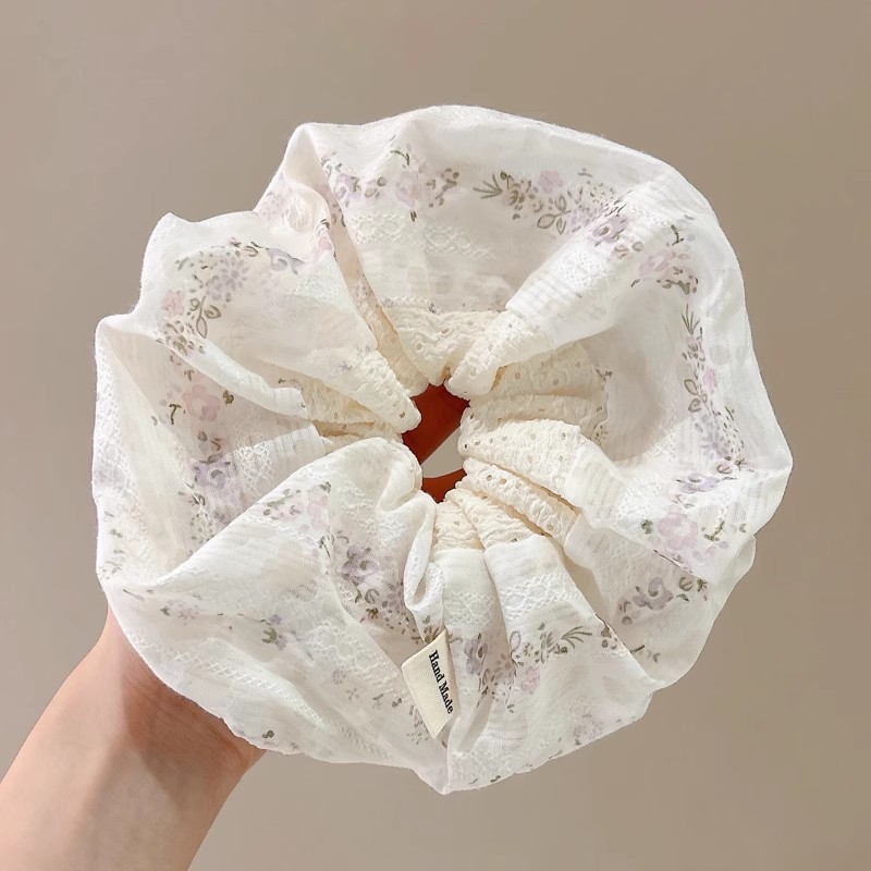 Corbata de pelo de intestino de lunares de crema grande coreana, gomas de goma de cola de caballo suaves para mujer, accesorios para el cabello de bola, accesorios para el cabello, cuerda para la cabeza