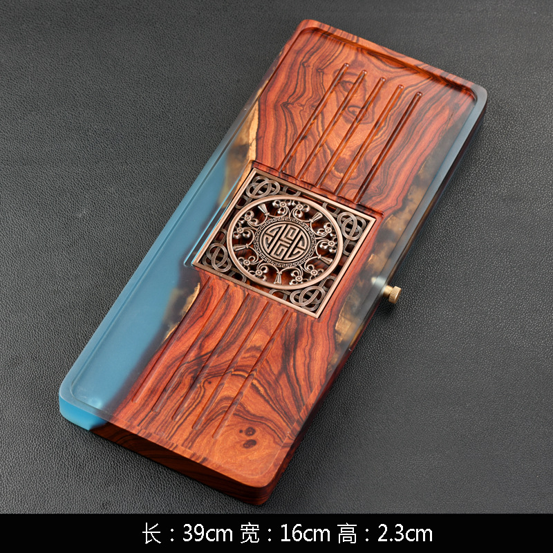 Luz creativa de lujo pequeña hoja sándalo rojo bandeja de té resina epoxi mesa de té vintage bandeja de madera maciza redonda rectangular japonesa burbuja seca