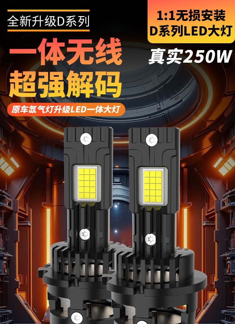 Cross-border exclusive supply of ultra-bright car LED headlights D2S xenon lamp D4S high/low beam 250W focused front light