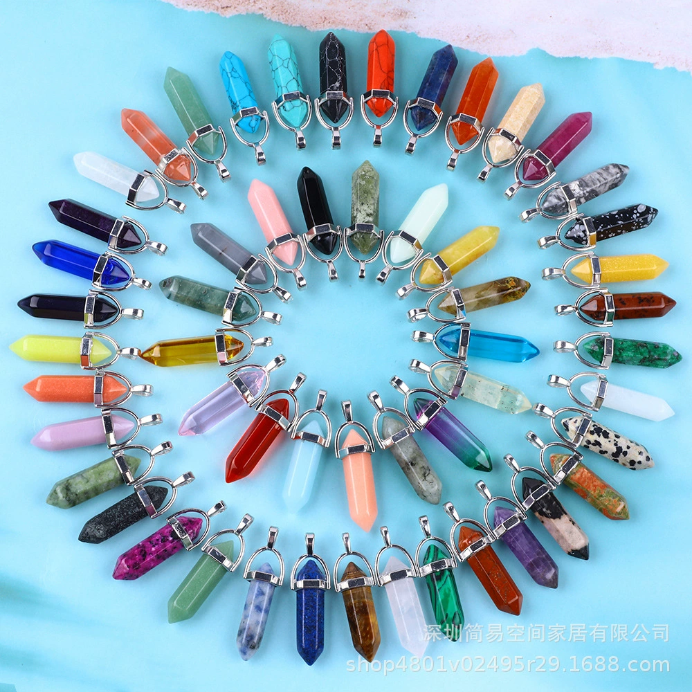 Природный оригинальный камень шестиугольная колонна подвеска хрустальная пуля шестиугольная колонна ожерелье хрустальная подвеска аксессуары для внешней торговли