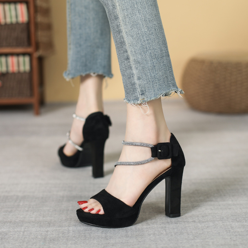 High-heeled sandals with thick heels 862-8 34-39 size sexy rhinestone waterproof platform Fish Mouth shoes