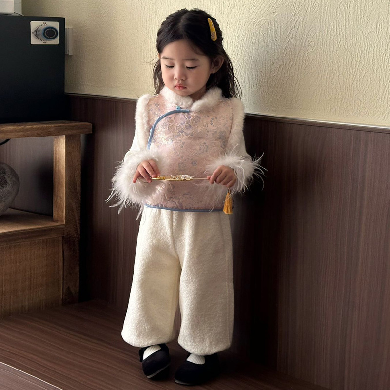 中秋·国庆限定儿童汉服马甲女童国风复古盘扣立领背心小女孩唐装|undefined