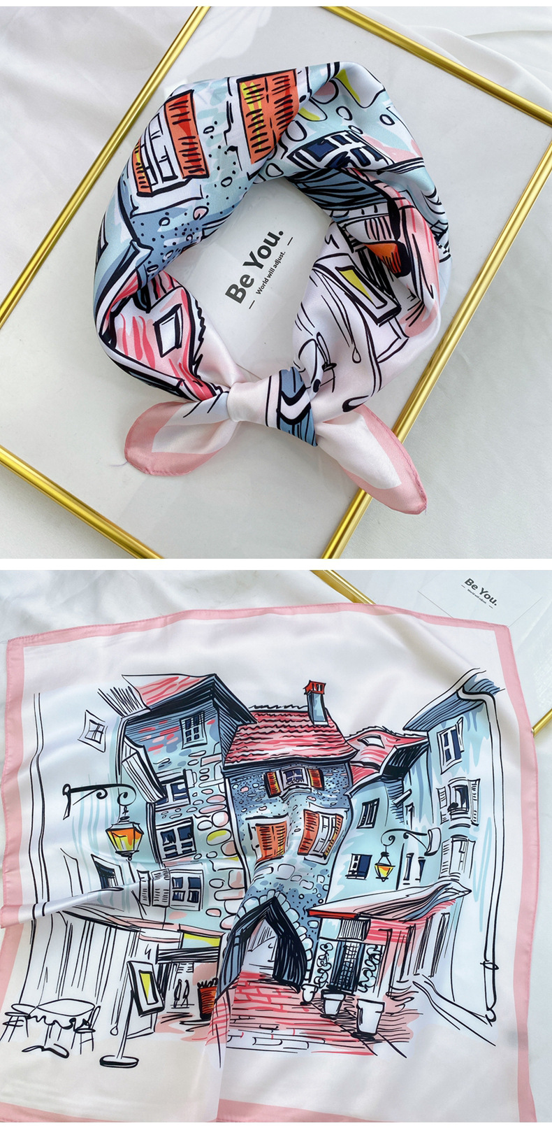 40g Weight Silk Scarf Classification Travel Occasion Unisex Gender Printing Design Sweet Style Coffee, Purple, Red, Green, Blue, Camel, Yellow Color Wholesale Fashion Contrast Color Printing Small Square Scarf 3