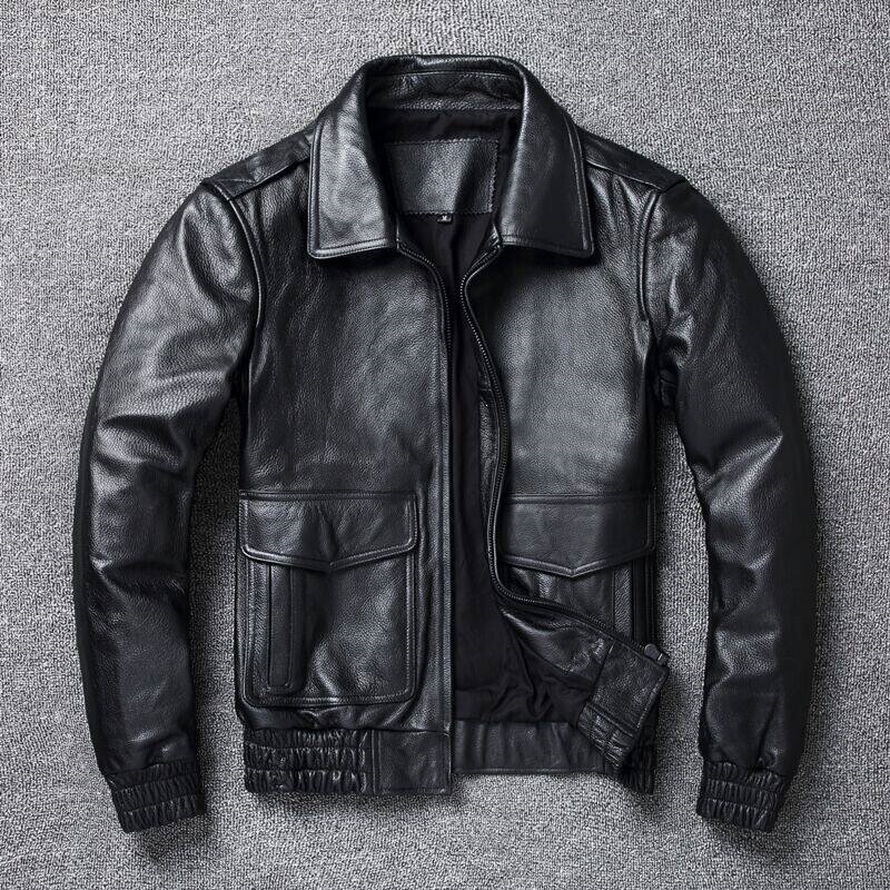 Bargain Genuine Leather A2 Flight Suit Men's Pure Top-Layer Cowhide Leather Jacket with Lapel Collar, Large Size Aviator Leather Jacket