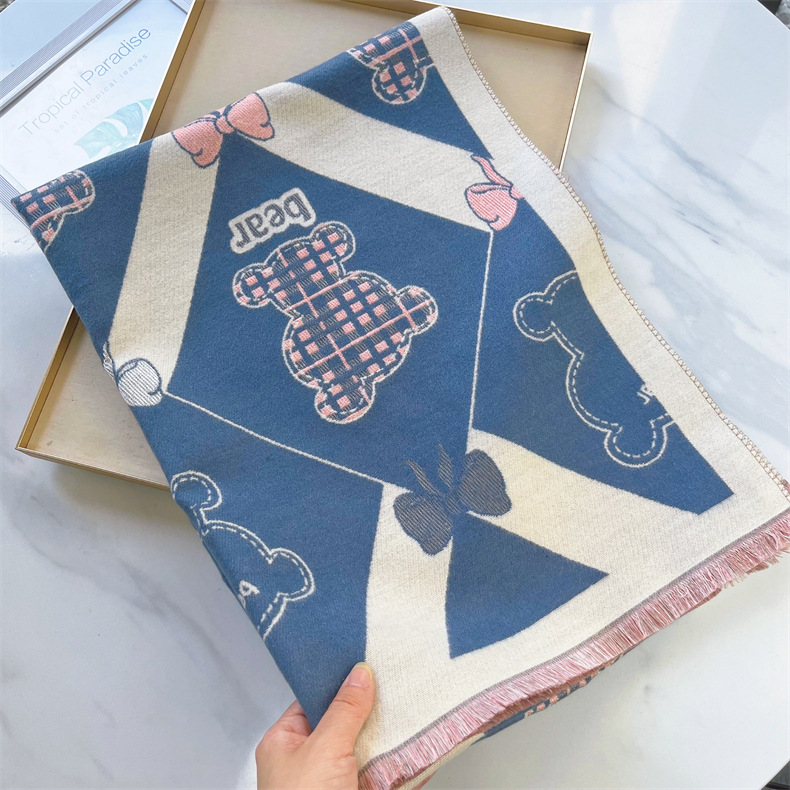 Nuove sciarpe autunno inverno, dolce fascia da collo con orsetto dei cartoni animati e carina ragazza, tendenza scialle caldo per studenti_voghion.com