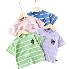 日本原单短袖T恤夏季上衣条纹卡通futa儿童装潮童外贸批发