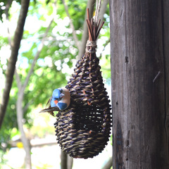 TEMU Cross-border Bird's Nest Home Decor Grass Woven Bird Nest, Outdoor Pastoral Style Decoration Water Grass Rope Woven Bird Cage Hanging Nest