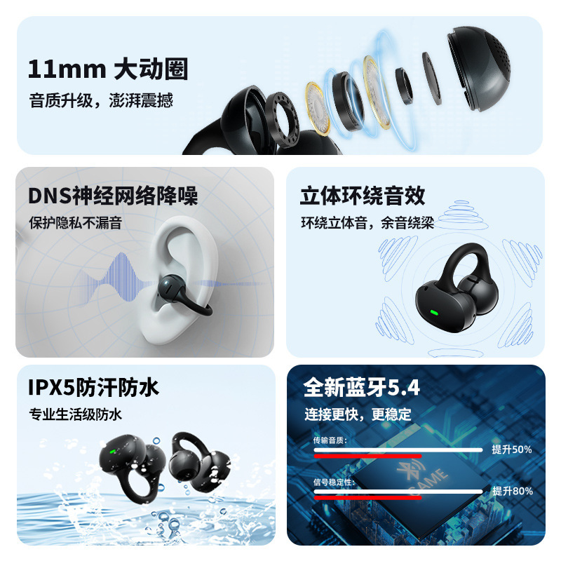 2025新款DNS降噪耳夹开放式低音不入耳无线耳机高续航蓝牙耳机|undefined