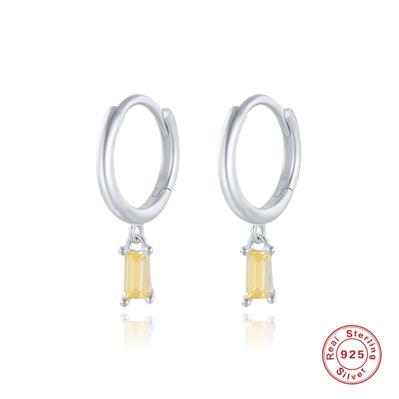 Plating, Inlay Design 1 Pair Silver Zircon Square Dangling Earrings