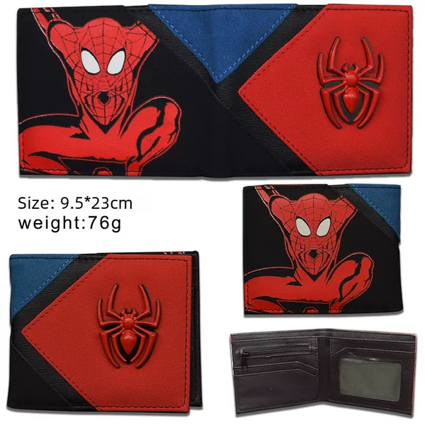 Cartoon Hero Metal Patch Wallet, Anime-Themed Spider Pattern Pu Leather Coin Purse, Unisex Wallet
