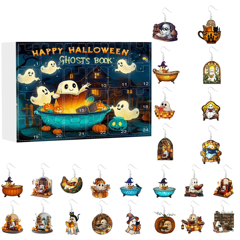 跨境Happy Halloween万圣节可爱幽灵盲盒女士时尚流行耳环耳饰|undefined