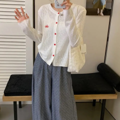 韩系刺绣针织防晒空调衫女百搭开衫宽松舒适显瘦简约通勤上衣