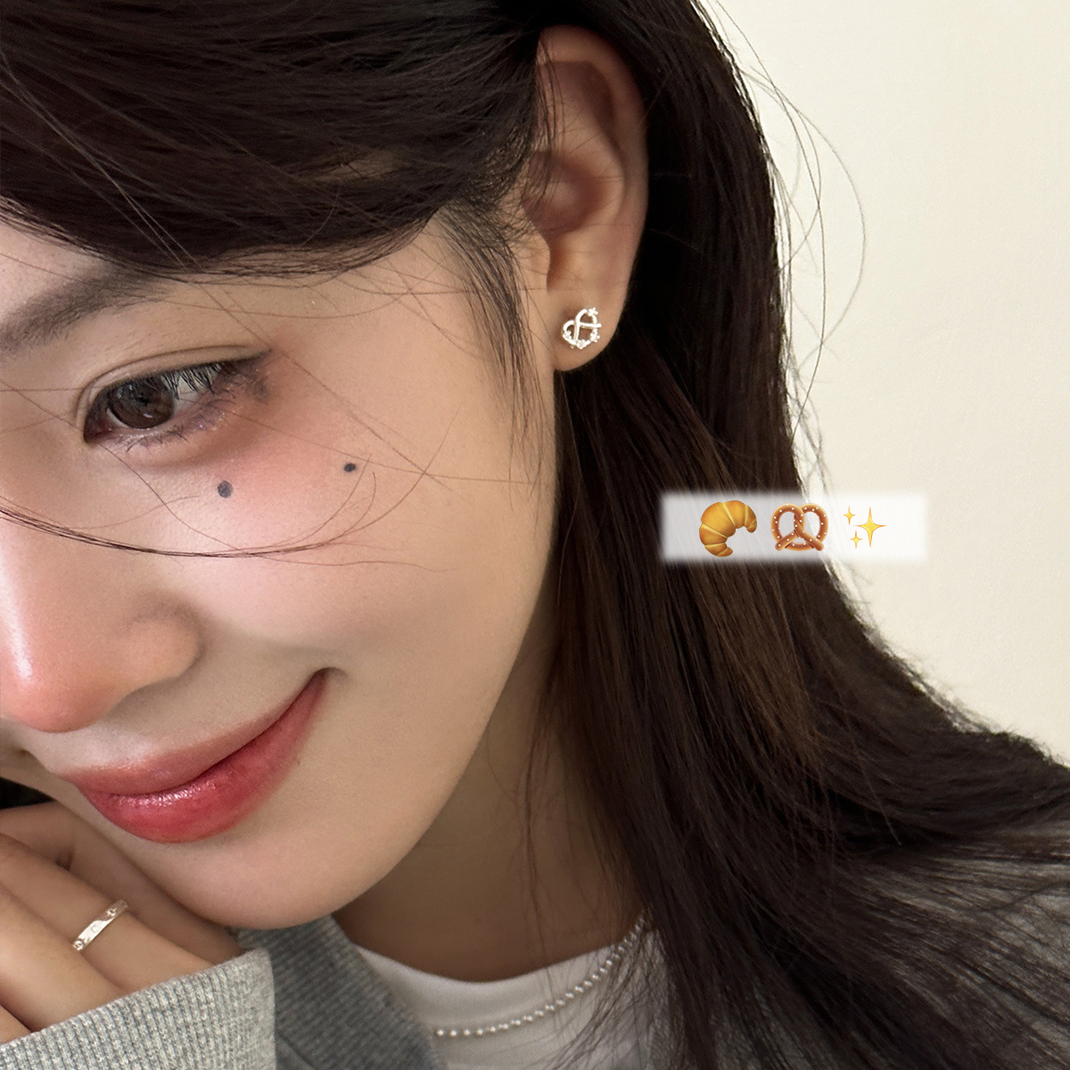 99純銀鹼水結愛心耳釘女精緻閃鑽甜酷小巧耳環個性高級感耳釘