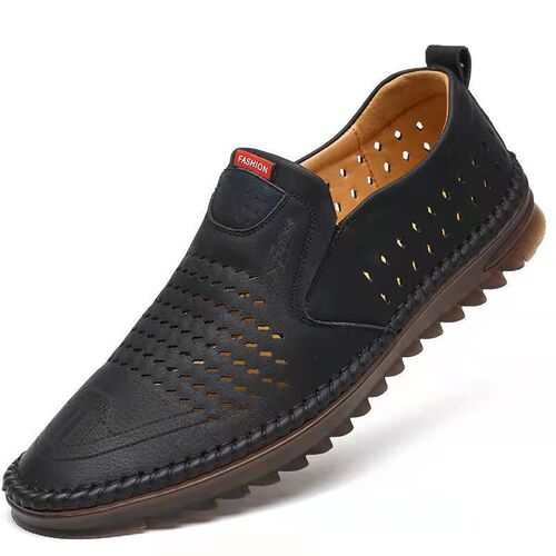 Hollow leather sandals, summer men's sandals, hollow leather shoes, soft leather sandals, breathable clogs, middle-aged dad shoes