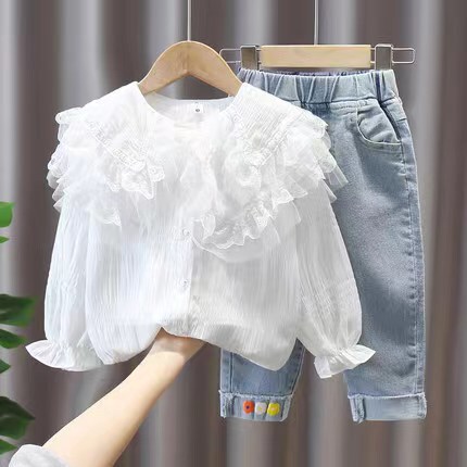 Spring suit  new fashionable children's and baby girl fashionable children's Internet celebrity denim spring two-piece set