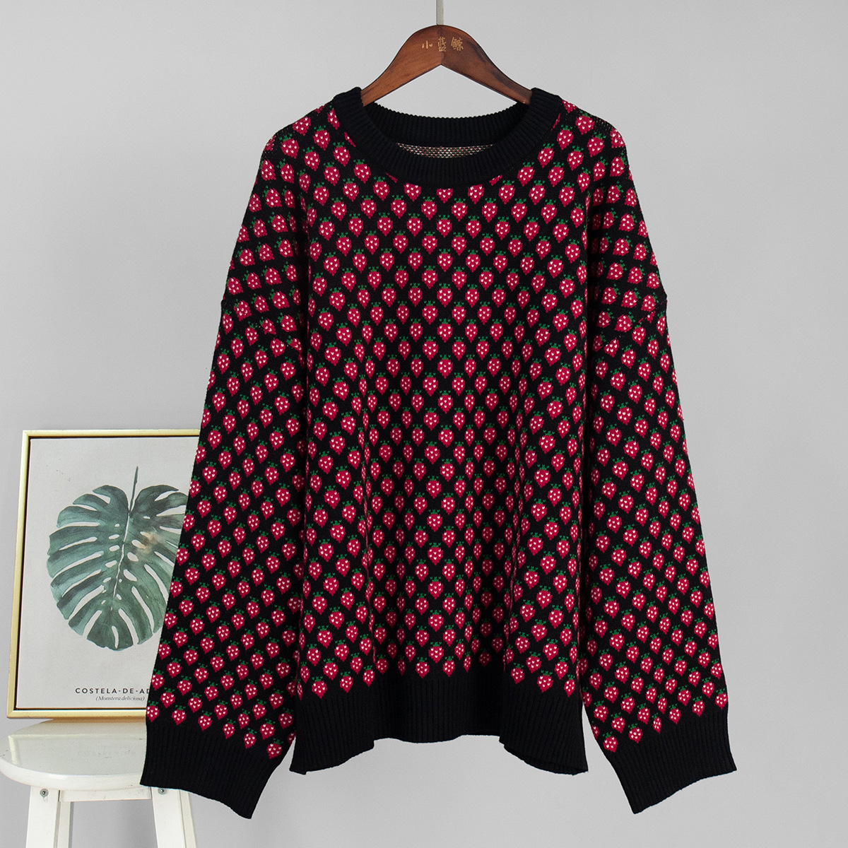 Suéter jacquard de fresa transfronteriza Europa y los Estados Unidos 2025, otoño y invierno nuevo collar redondo jersey suéter de impresión suelta para mujeres image 9