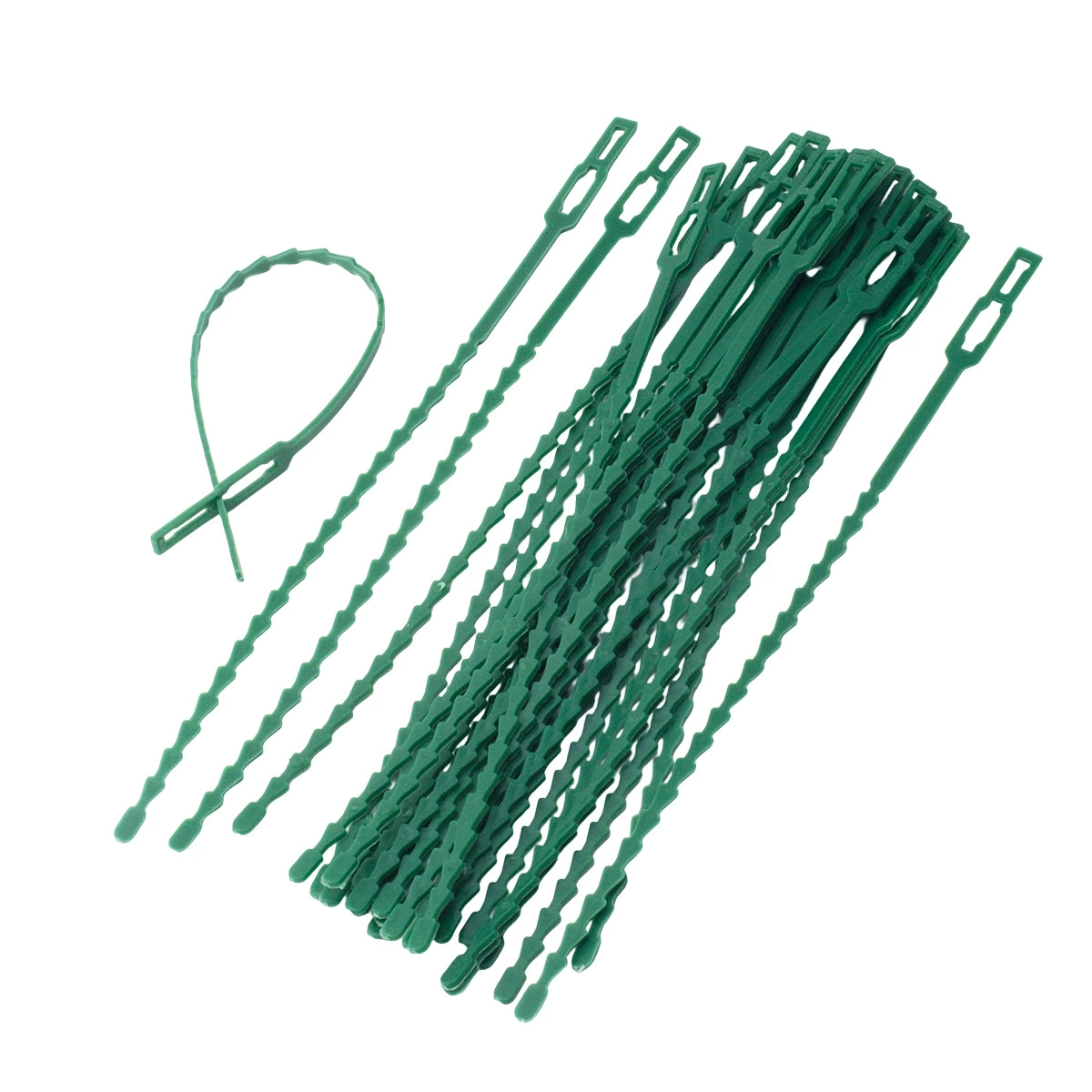 30 штук 23 см универсальных зеленых пластиковых стяжек для растений, садовые стяжки, рыболовные кости для связывания