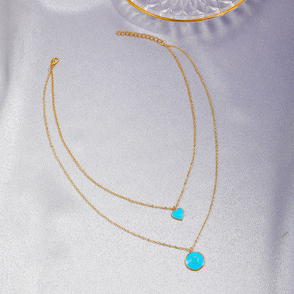 Multi-layered Heart Necklace With Colourful Drip Peach Pendant_voghion.com