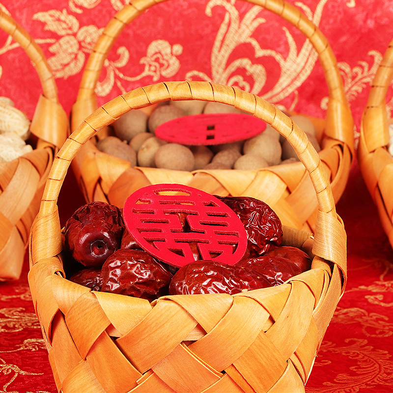 Square Base Basket Wedding Room Decoration, Early Marriage Lucky Child, Bed Press Arrangement, Decorative Basket, Storage Basket, Grass Woven Small Basket, Marriage