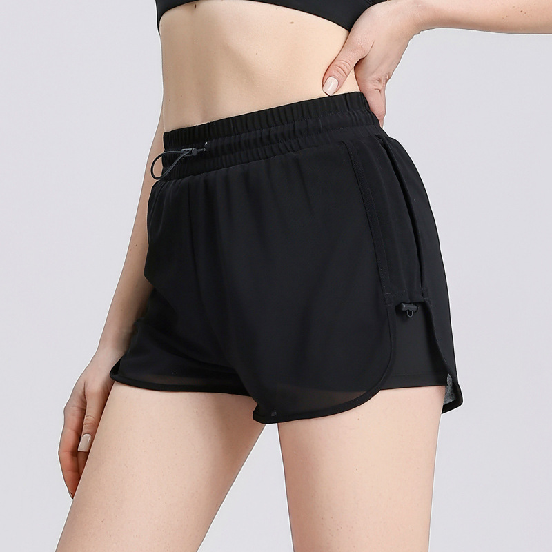 Falso de malla de dos piezas de pulgar pantalones cortos deportivos de cintura alta para mujeres corren al aire libre pantalones de bicicleta de acondicionamiento físico