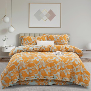 Retro Pastoral Style Cotton Yarn-Dyed Double-Layer Yarn Four-Piece Set Class a Cotton Yarn Bedding Button Craft Style for All Seasons