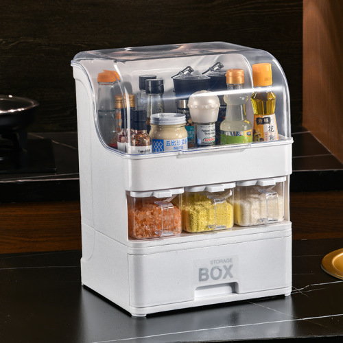 Kitchen multi-functional seasoning storage box, bottle and jar salt and MSG integrated shelf, household seasoning box set