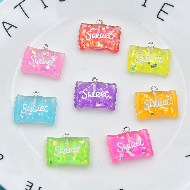 Colorful resin food and play ornaments simulation letters sequins candy candy box bag pendant diy jewelry accessories