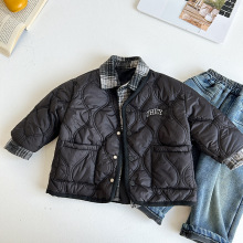 2024秋冬新款童装男童外套冬季夹棉衬衫儿童假两件宝宝保暖棉衣