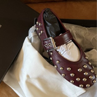 Sheepskin Version ~ Rivet Buckle Ballet Flats for Women, New Retro Round-Toe Flats for Women, Shallow Leather Shoes