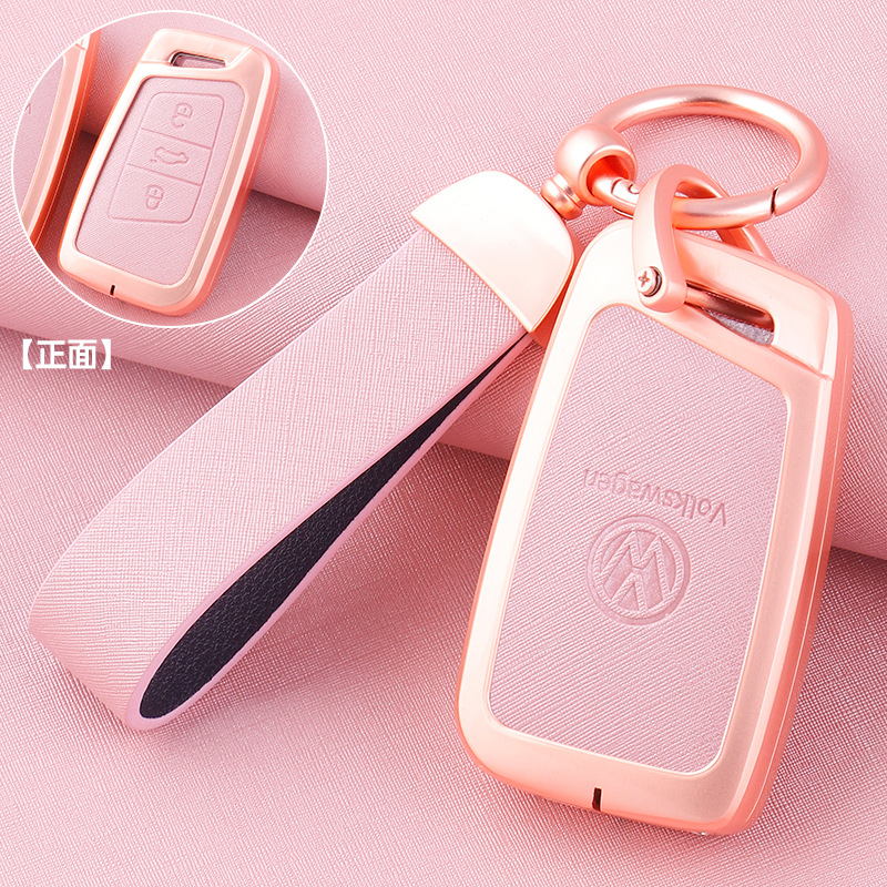 ZH 폭스바겐 C 모델 [로즈 골드-핑크 가죽] 메탈 쉘 + 초승달 가죽 버클