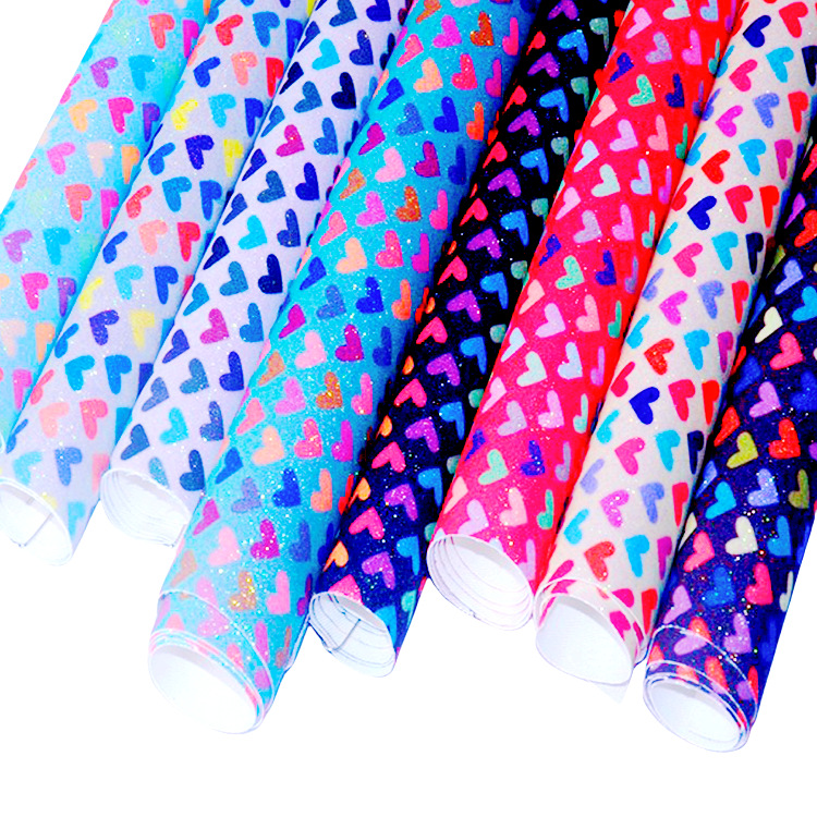 彩虹爱心格丽特闪粉皮革金葱细粉印花刺绣箱包手机壳蝴蝶结面料