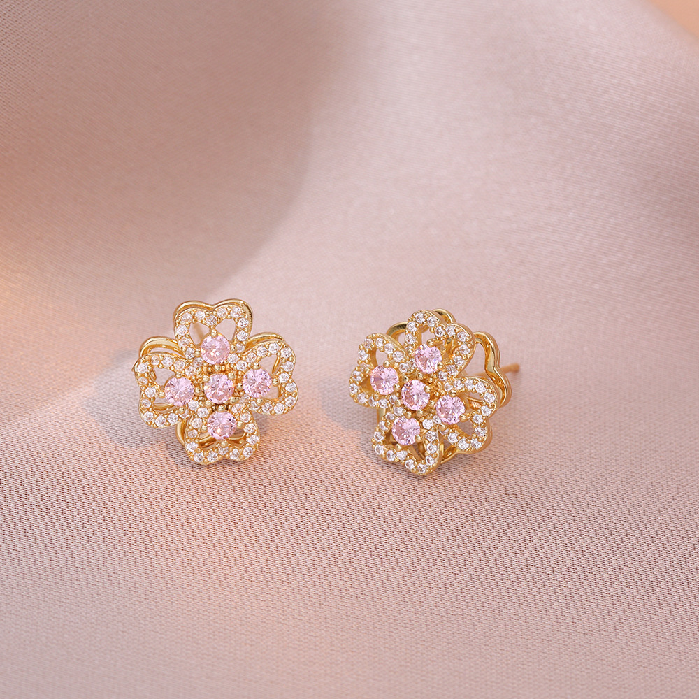 10g Weight Jewelry Set Classification 1 Set Quantity Holiday, Daily Occasion Titanium Steel, Copper Material Flower Pattern Women's Gender Elegant Style Titanium Steel Copper Elegant Flower Jewelry Set 5